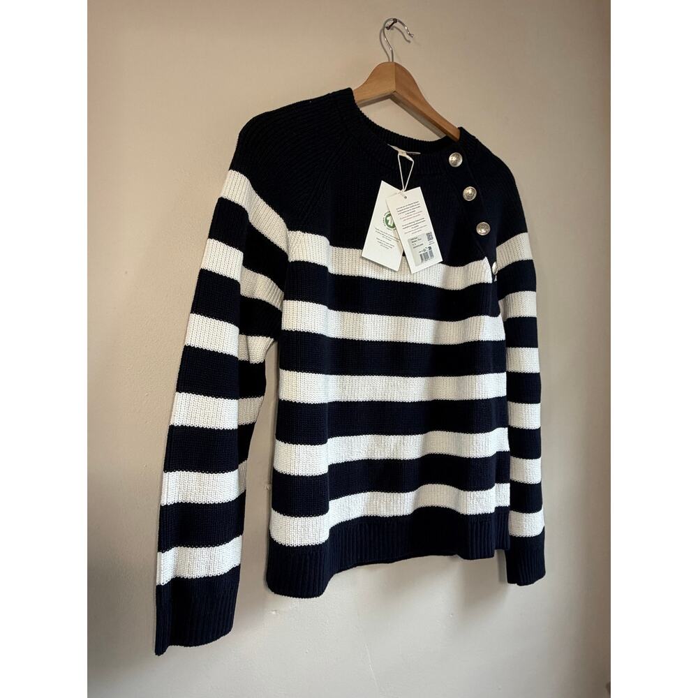 Sezane Gary Navy Ecru Organic Cotton French Casual Jumper Sweater Size Large NWT - Picture 2 of 9